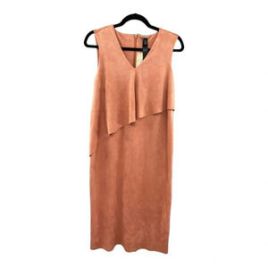 NWT Chicos Black Label Women's Peach Faux Suede Waterfall Midi Dress Size 4